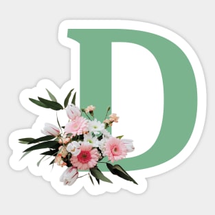 Letter D green with colorful flowers Sticker